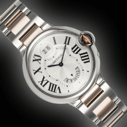 Cartier Ballon Bleu 42mm Steel &amp; Rose Gold Dual Time Zone Watch — W6920027