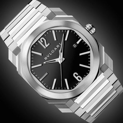 Bvlgari Octo Roma Automatic Men’s Watch – Black Dial & Stainless Steel Bracelet | Swiss Luxury Timepiece - The Arabian Watches