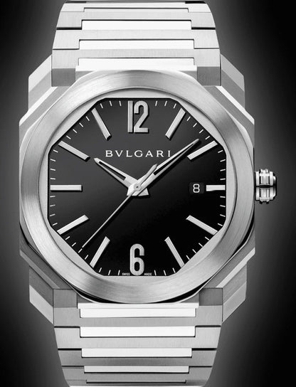 Bvlgari Octo Roma Automatic Men’s Watch – Black Dial & Stainless Steel Bracelet | Swiss Luxury Timepiece - The Arabian Watches